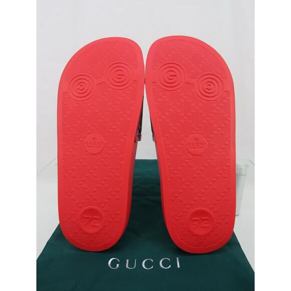 GUCCI 602096 GG SUPREME BLUM RED LEATHER CANVAS FLORAL SANDALS SLIDES 35 US 5 - Picture 3 of 12